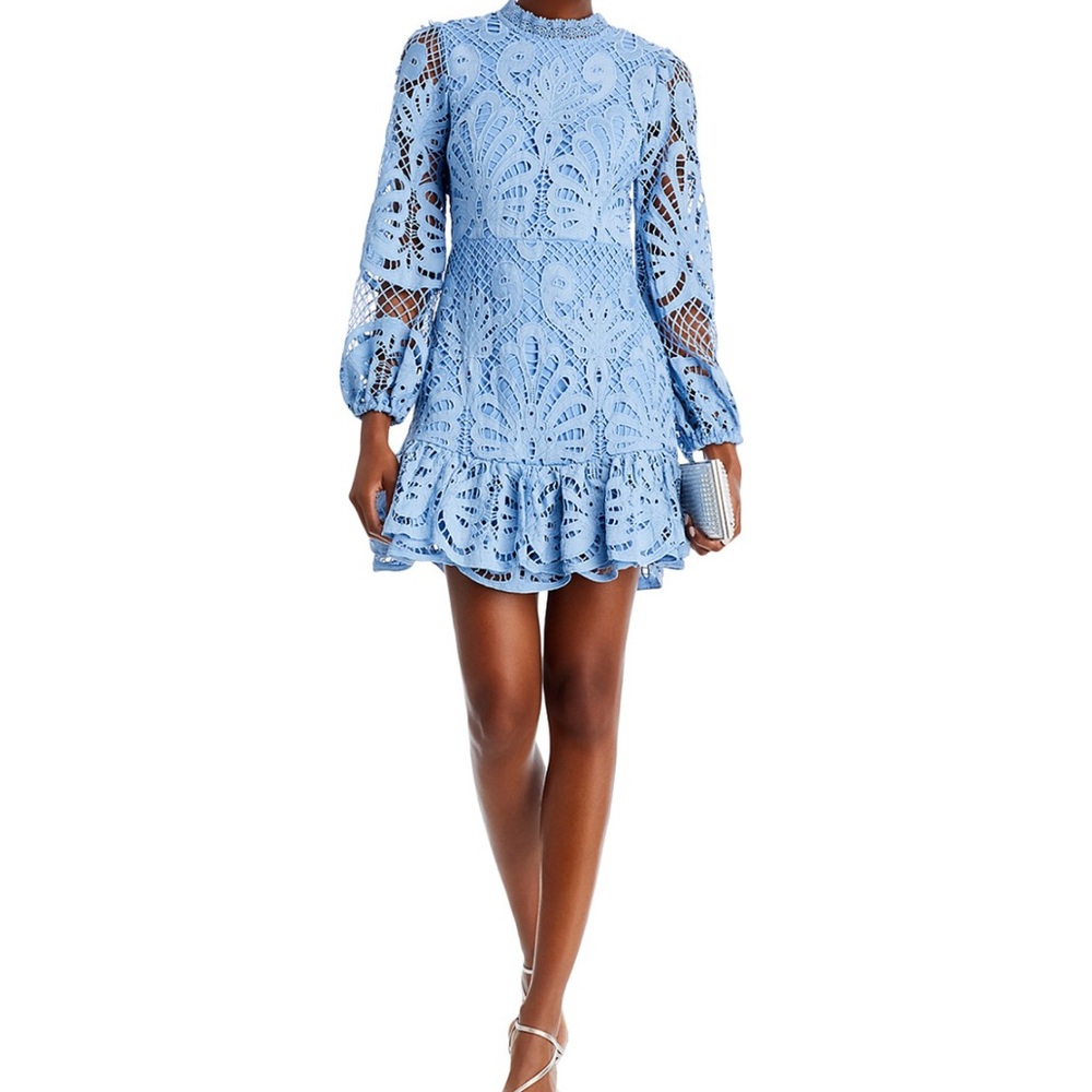Aqua Light Blue Lace Long Sleeve Dress